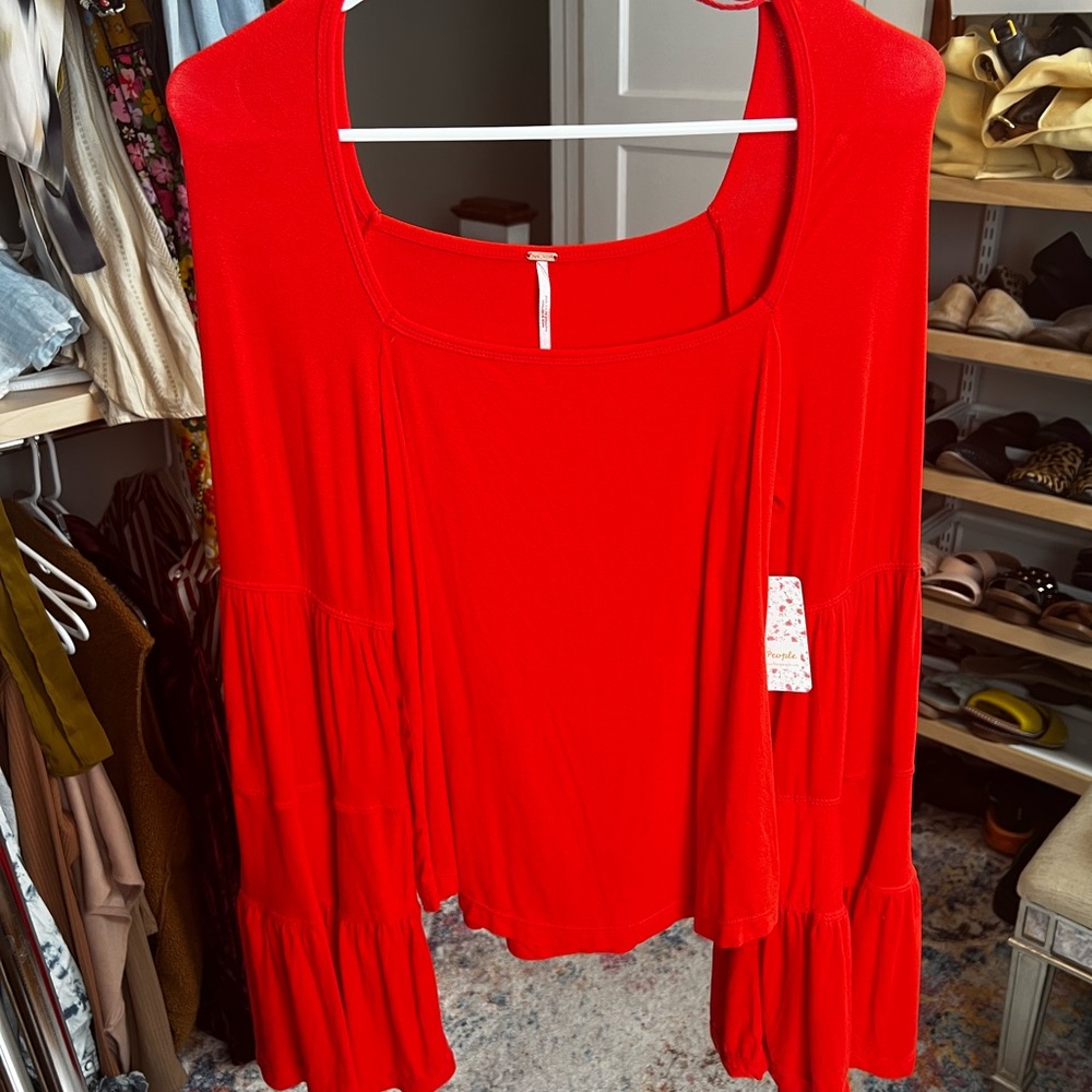 Free People size L red bell sleeve top